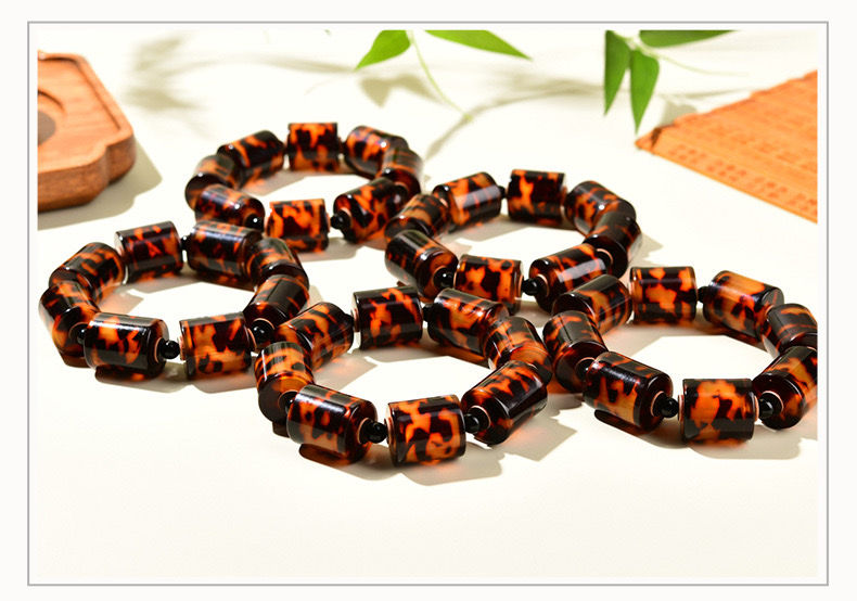 山龟壳花色桶珠路路通单圈手链满血文玩手把件复古工艺摆件饰品