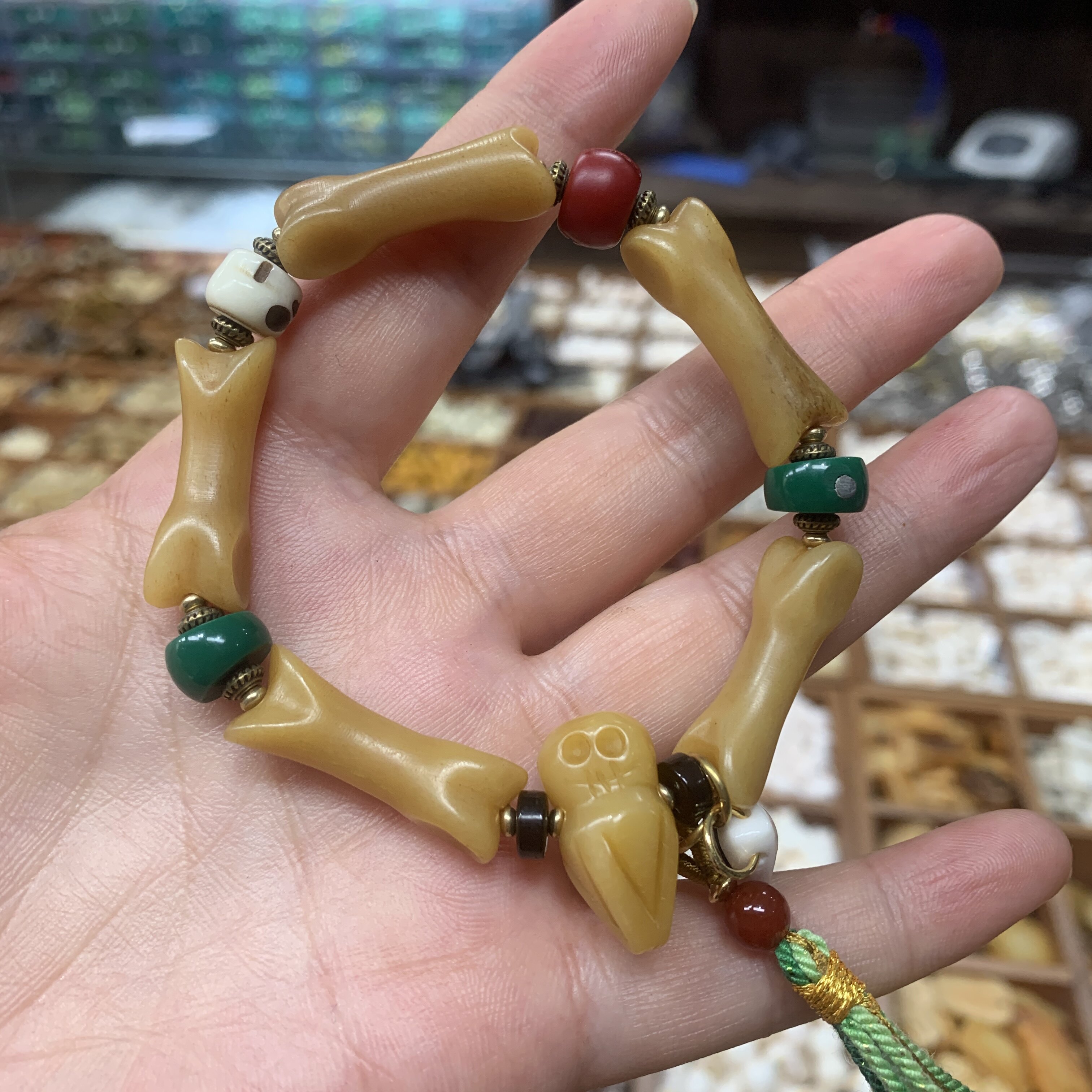 天然原色骆驼骨趾骨手串骨雕文玩手链个性民族风特色饰品盘玩件