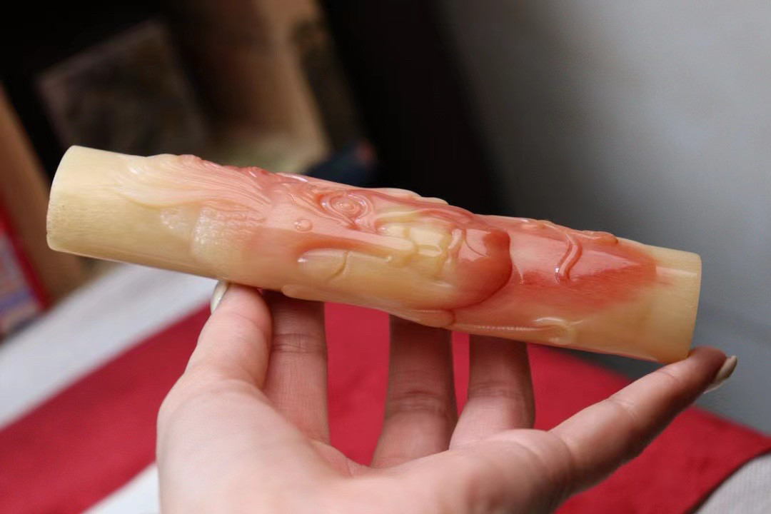 天然驼骨血料满蝌蚪纹一念之间精工雕刻未脱脂驼骨手把件吊坠