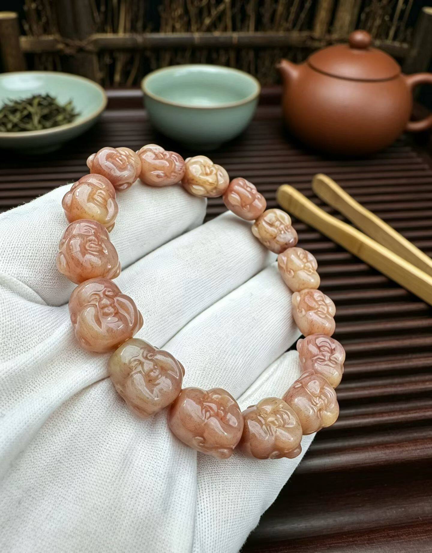 天然骆驼骨雕刻弥勒佛文玩手串单圈满血原骨盘玩串珠藏式复古素串