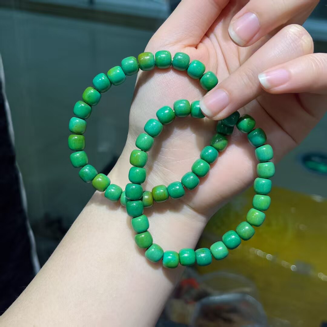 新品天然绿松石菜籽绿大老型单圈手链文玩时尚饰品佛珠手串