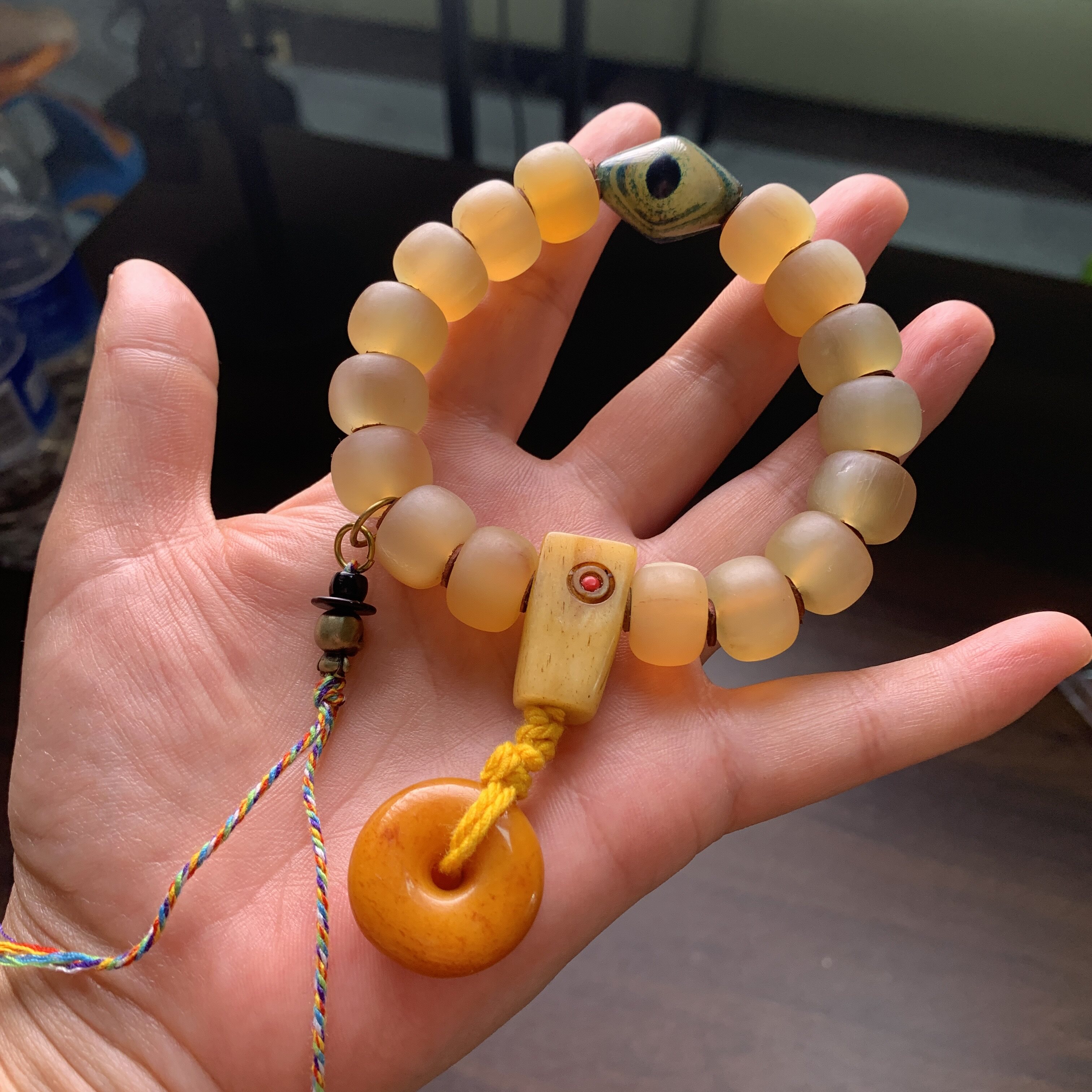 羊角桶珠搭配驼骨平安扣手工diy配件材料编绳项链挂件手链文玩