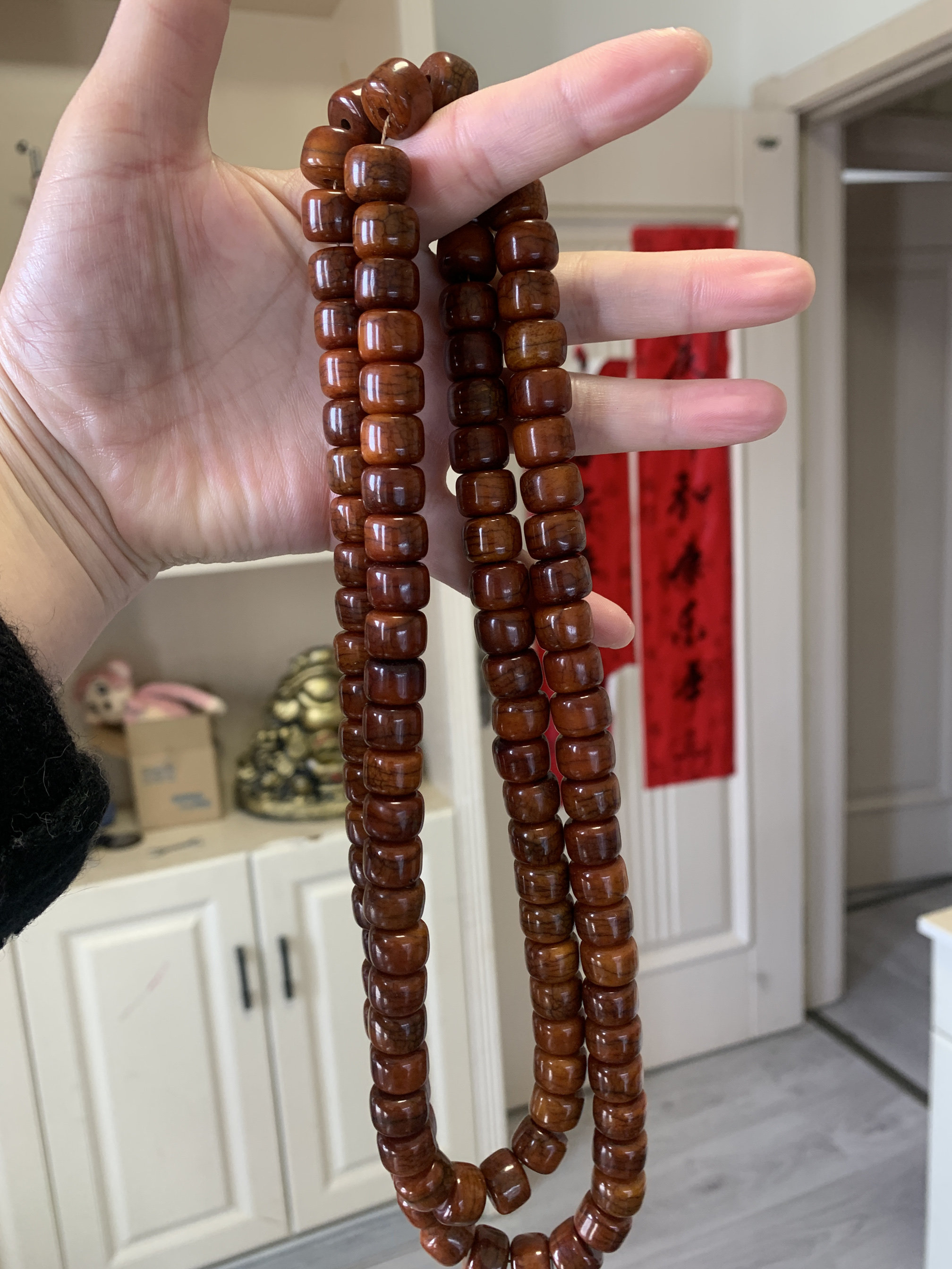 驼骨半成品长链108颗佛珠链文玩手串项链diy散珠老型桶珠