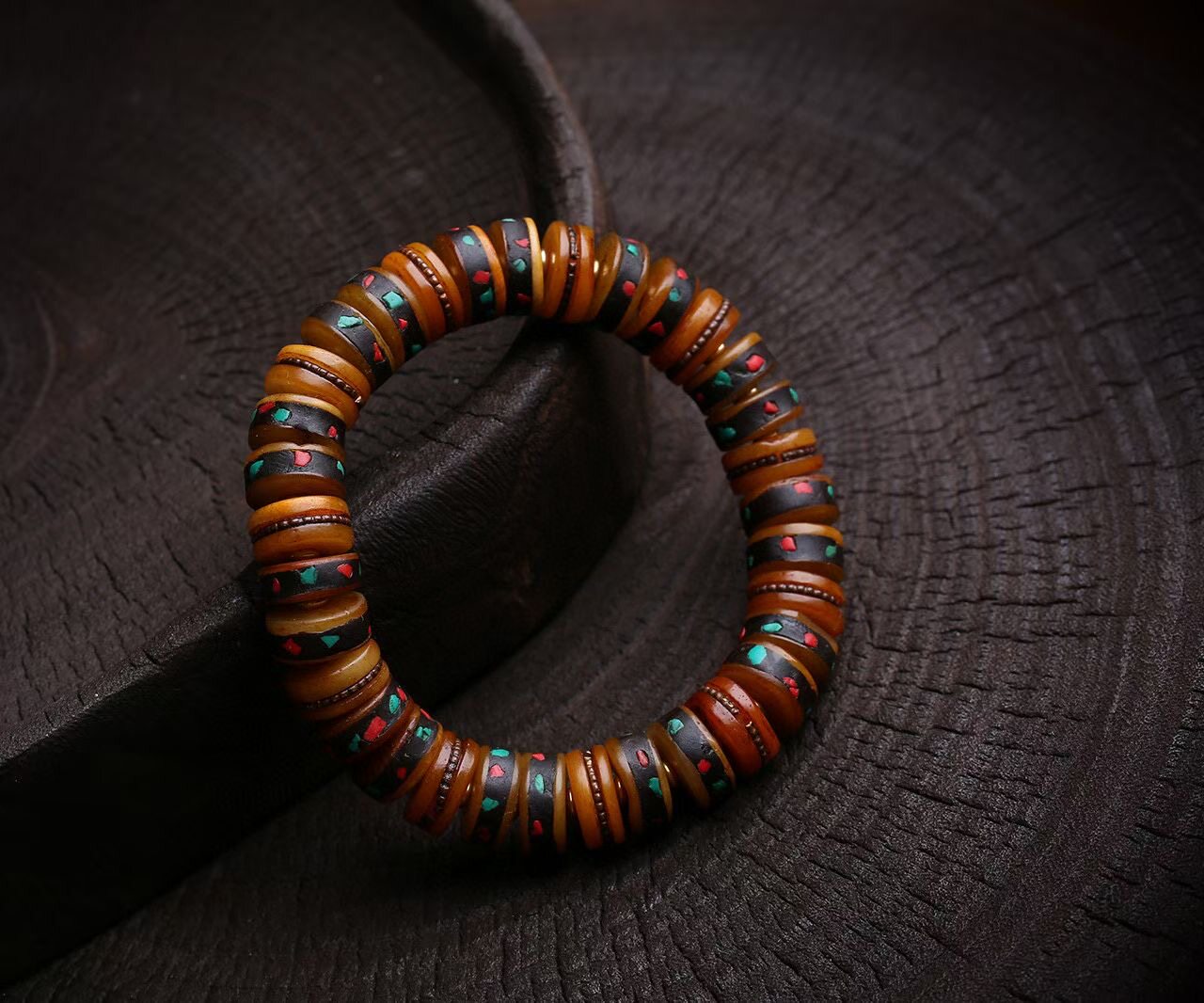 西藏高原牦牛骨镶嵌手串保真头珠子藏式佛珠女牛骨男款手链保真