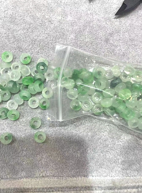 翡翠混装小玉环跑环隔珠白底青飘花平安扣车轮珠耳线项链手链配件