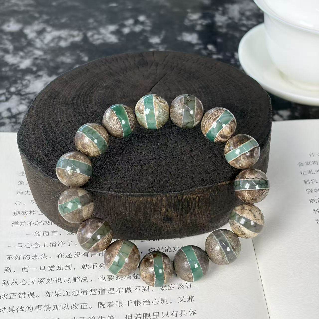 古玩老珠子一线玛瑙圆珠手链老玉手串缠丝老天珠手串
