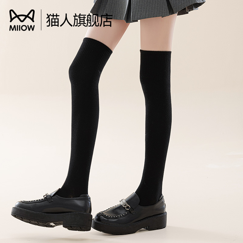 黑色过膝袜子羊毛保暖袜jk长筒袜