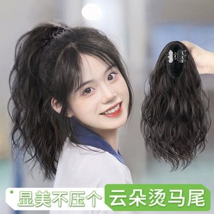 高马尾假发仿真发抓夹少量轻发夹可扎真发卷轻薄女蝴蝶结假发辫低