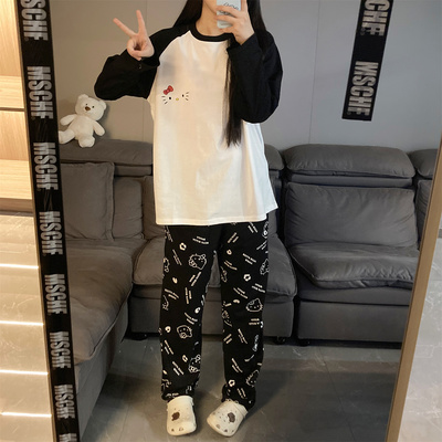 纯棉睡衣女春秋季长袖套头家居服