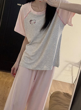 睡衣女夏季莫代尔薄款短袖长裤
