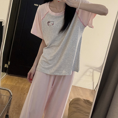 睡衣女夏季莫代尔薄款短袖长裤