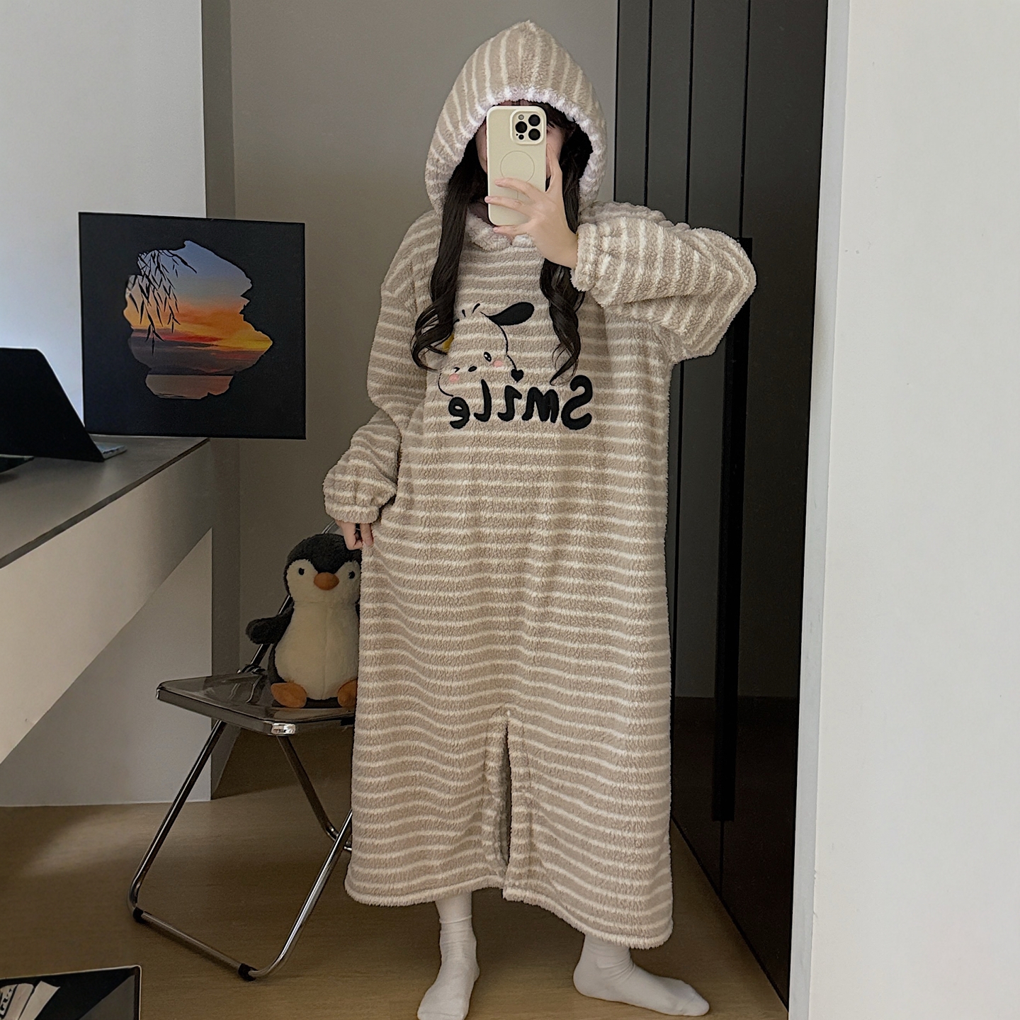 连体衣半边绒睡衣女加厚帕恰狗女