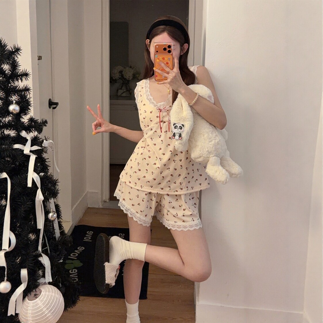 花边蕾丝带胸垫背心甜美睡衣女款夏天棉绸无袖上衣短裤家居服套装图片