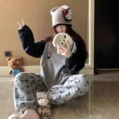 家居服套装 hellokitty珊瑚绒睡衣女加厚加绒冬季 圆领束脚裤 法兰绒
