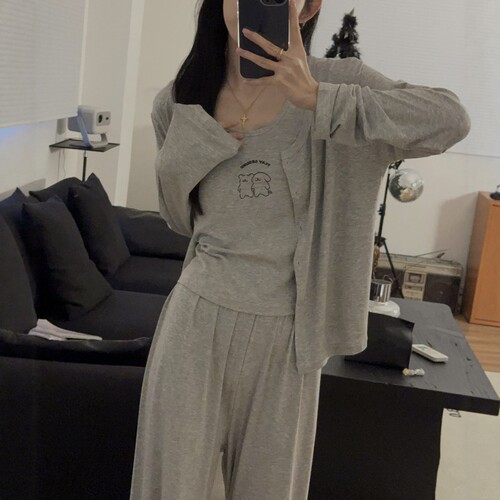 背心睡衣女春秋夏季莫代尔三件套