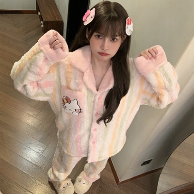 珊瑚绒睡衣女秋冬季加厚可爱KT款