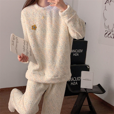 珊瑚绒睡衣女秋冬季加厚保暖套装