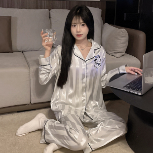 家居服 冰丝高级感睡衣女春秋季 长袖 套装 丝绸卡通帕恰狗2025年新款