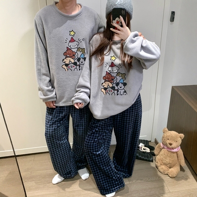 情侣珊瑚绒睡衣冬季加厚保暖套装