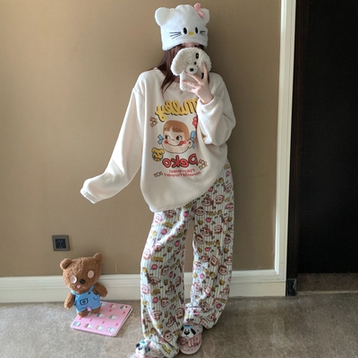 可爱卡通珊瑚绒加厚保暖套装睡衣