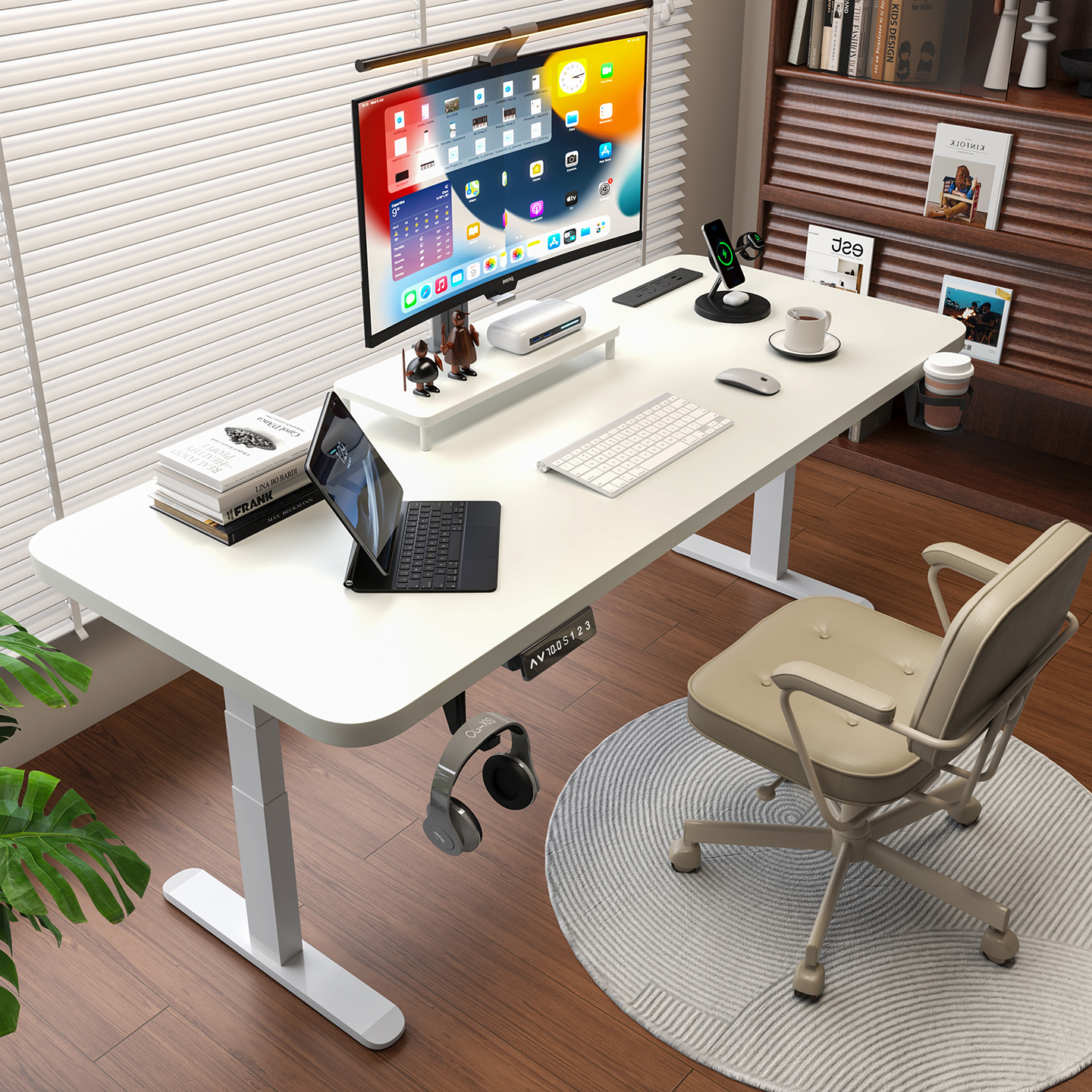 实木电动升降桌多巴胺电脑桌子