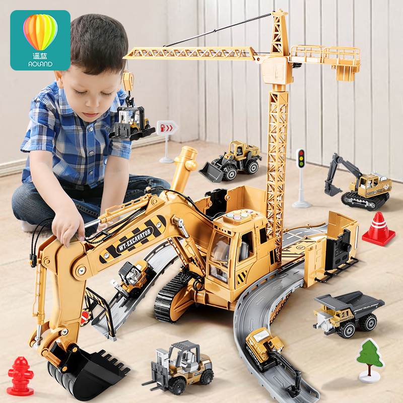 超大型号儿童挖掘土机玩具车工程套装塔吊汽车男孩生日礼物3岁4三