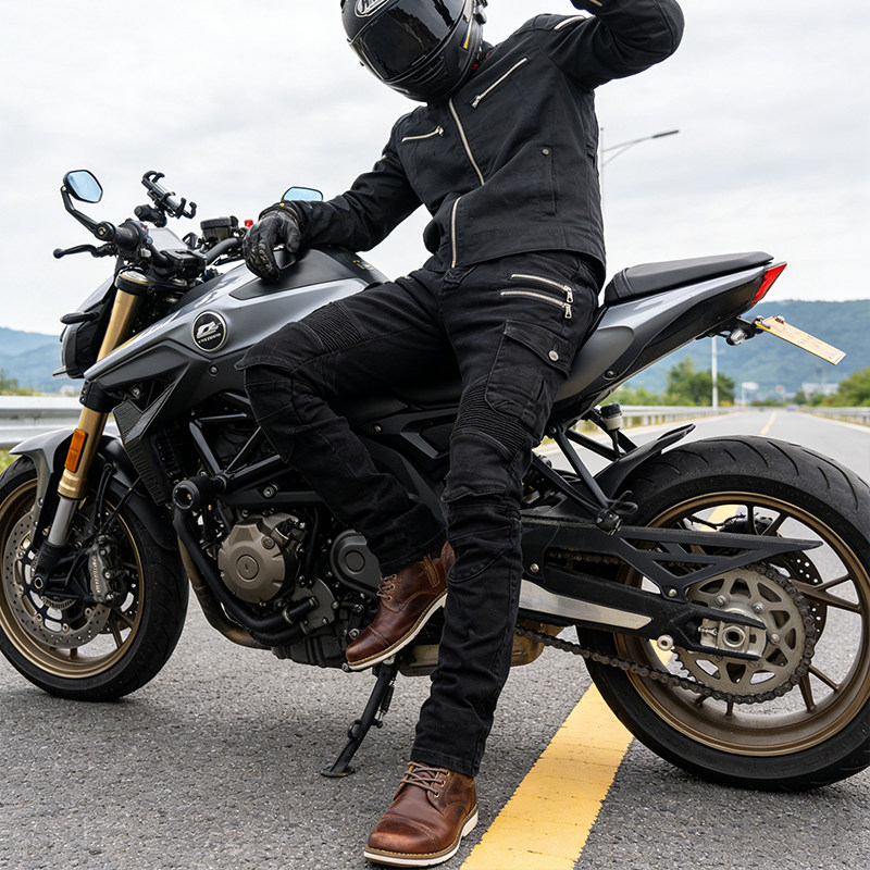 骑行裤男摩托车四季夏季通用牛仔裤子男防风复古护具内置修身高弹
