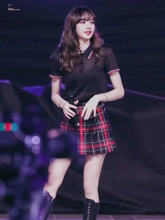 BLACKPINK韩女团lisa同款打歌服翻领POLO衫薄款T恤格子半身裙套装