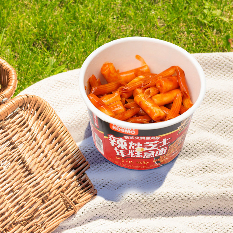 怡芽冲泡辣炒年糕意面3盒赠送午餐肉1片6盒赠送午餐肉2片方便速食