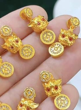 沙金饰品新中式复古风微镶铜钱貔貅吊坠项链女久不掉色高级感饰品