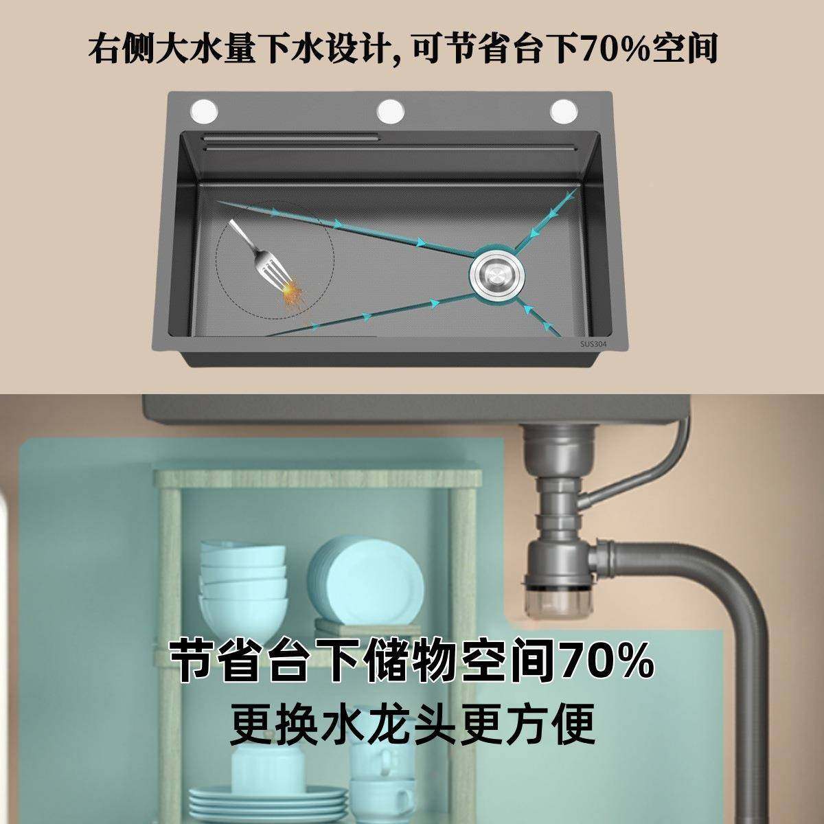 新款盆厨房水槽单加厚304窝不锈钢纳米洗碗槽蜂槽家用多功能洗菜,家装主材,水槽套餐,淘宝优惠券,粉丝福利购,淘宝优惠卷