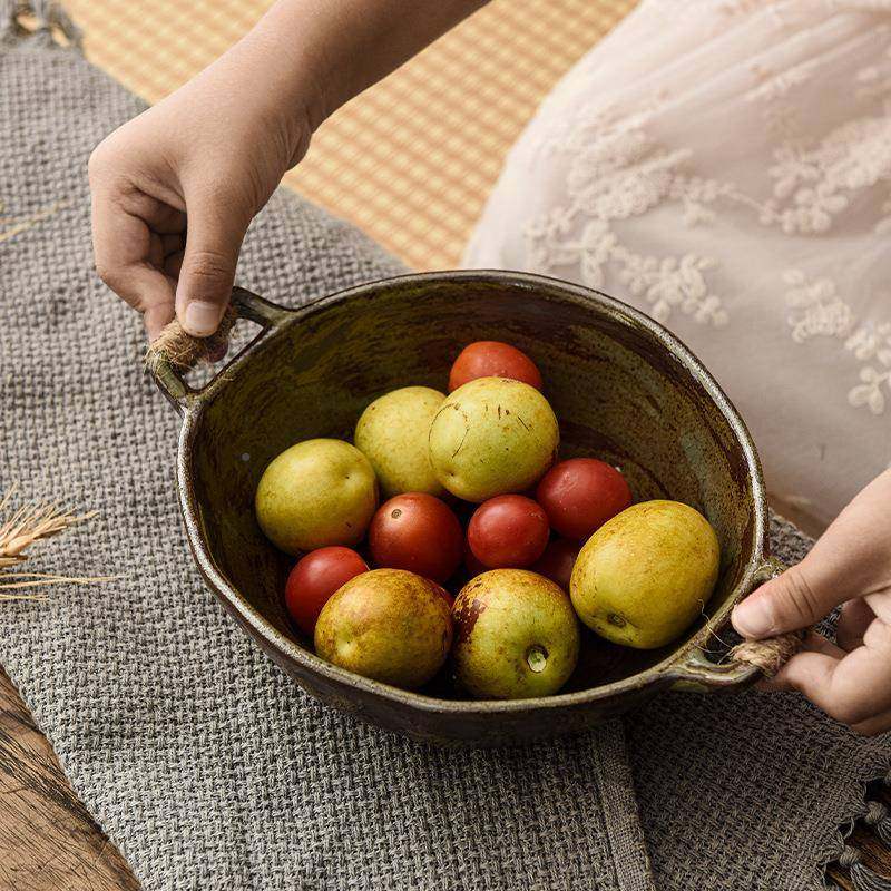 2026款日手工粗盘复陶双耳餐盘家用古大小号圆陶瓷盘餐具果盘早式,餐饮具,盘,淘宝优惠券,粉丝福利购,淘宝优惠卷