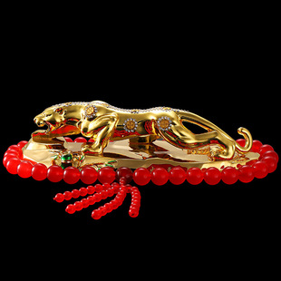 福字金钱豹汽车摆件 大号21cm合金镶钻金钱豹车载香水座摆件摆饰