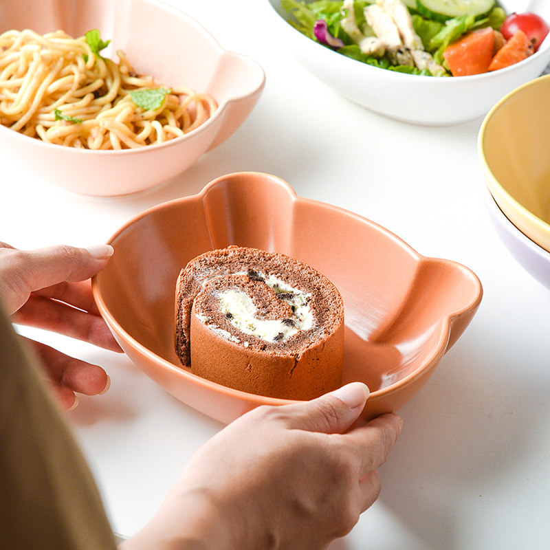 ins韩式小熊儿童早餐麦片碗 软萌可爱宝宝吃饭小碗陶瓷水果高脚碗