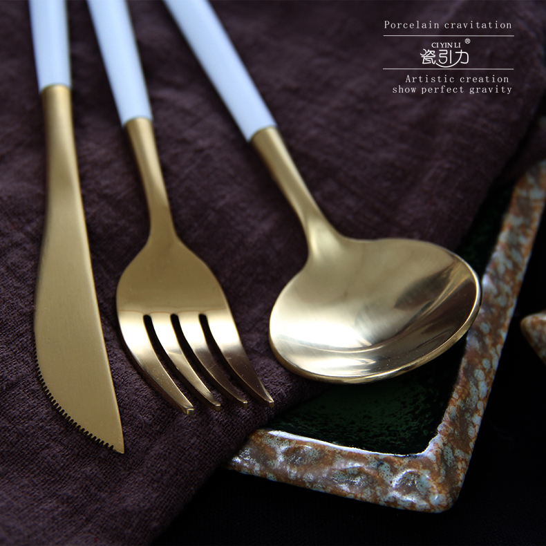 西餐刀叉勺创意金色304不锈钢