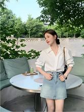 白色V领短袖衬衫女夏季新款高级感衬衣小个子法式气质小众设计感