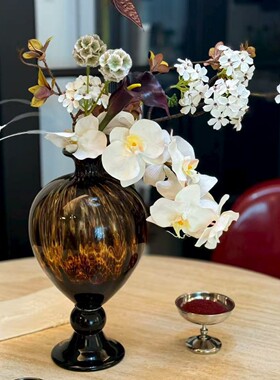 中古花瓶轻奢感家居摆件大肚豹纹花器艺术软装水养鲜花植物瓶