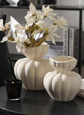 侘寂风法式沙砾南瓜造型花瓶白色摆件餐桌客厅家居中古风花器