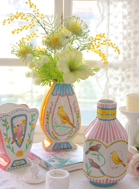 夜莺与玫瑰田园花卉小鸟陶瓷花瓶感家居花器摆件客厅摆件