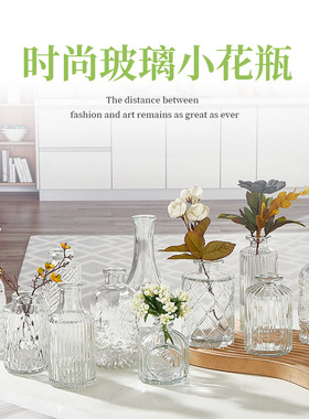 浮雕透明法式迷你玻璃花瓶复古轻奢客厅ins风家居摆件插花小花瓶