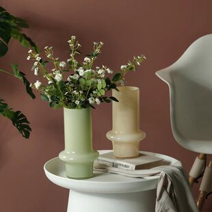 中古芬顿高颜值玻璃花瓶法式ins奶玉色客厅插花摆件感花器