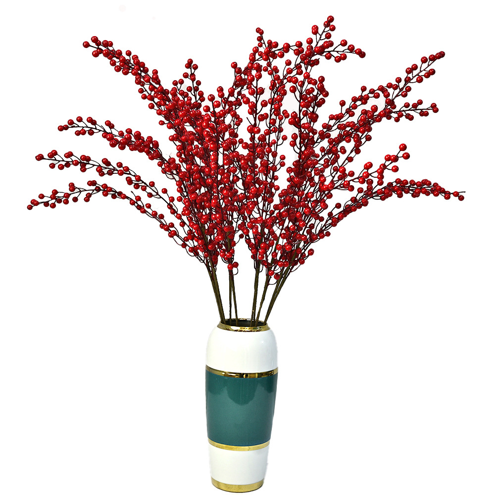 3叉发财果红色浆果假花客厅摆设红色果幸运果仿真花红果插枝浆果