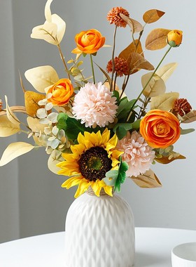 轻奢高端仿真花假花摆设客厅向日葵餐桌摆花家居插花装饰花艺摆件