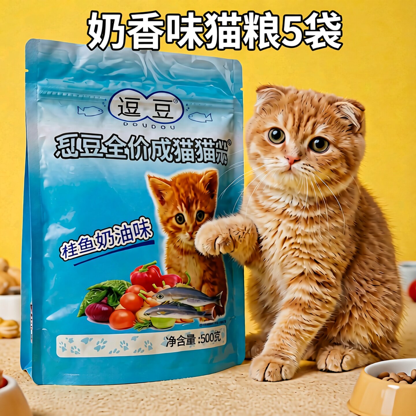 豆豆鳕鱼奶香味猫粮5袋00000000