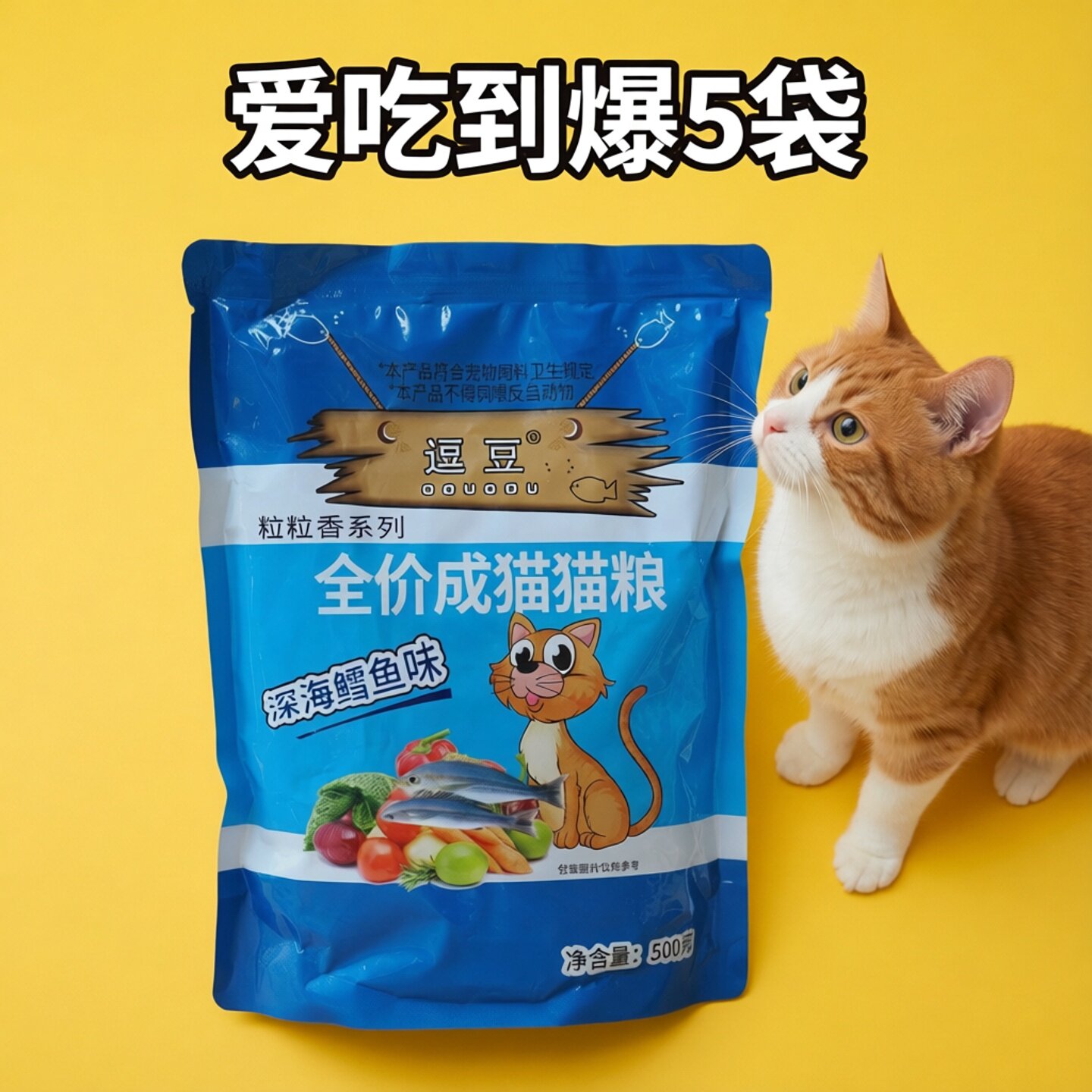 逗豆鳕鱼味猫粮5袋装豆豆猫粮橘猫蓝低盐黑鼻头全价增肥成猫粮