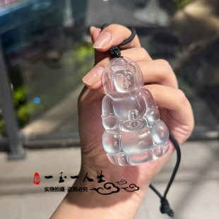 缅甸老坑翡翠冰种观音吊坠高冰透水润白冰菩萨男生玉挂件玉坠