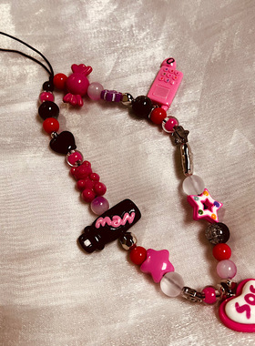 卡通辣妹y2k串珠手机链黑粉土酷原宿ccd挂链拓麻歌子挂饰创意礼物