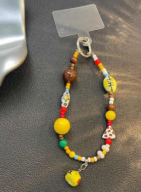 橄榄球黄色小狗手机壳挂绳ccd相机挂件配饰彩色童趣diy手串珠包挂