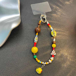 橄榄球黄色小狗手机壳挂绳ccd相机挂件配饰彩色童趣diy手串珠包挂