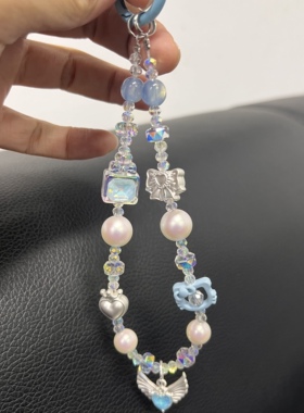 小众蓝色kt猫星星串珠手机链ccd相机链挂绳挂件Y2K钥匙链可爱